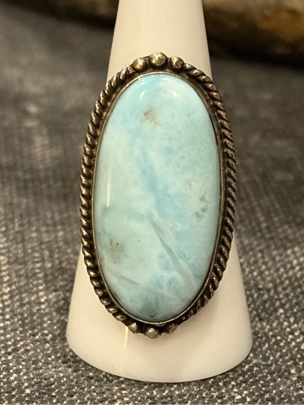 RARE - Light Blue Larimar Natural Stone one Solid Sterling Silver - SIZE 8